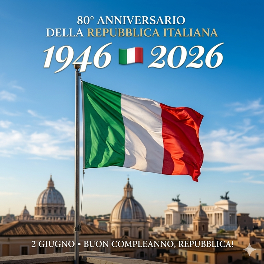 La bandiera italiana sventola per gli 80 anno della Repubblica