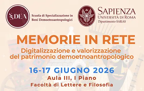 locandina Convegno Memorie in rete, 16-17 giugno 2026, Roma Sapienza Università di Roma Facoltà di Lettere e Filosofia