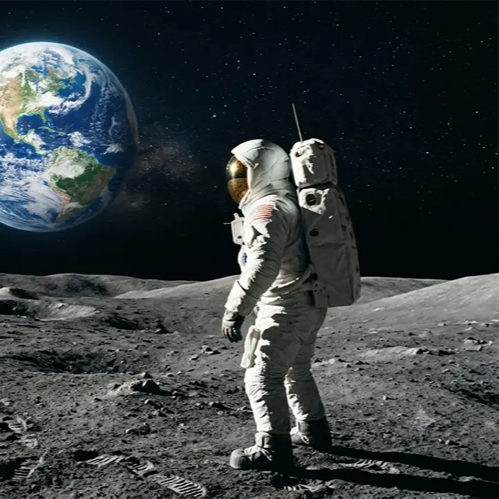 L'uomo sulla Luna guarda con meraviglia la Terra